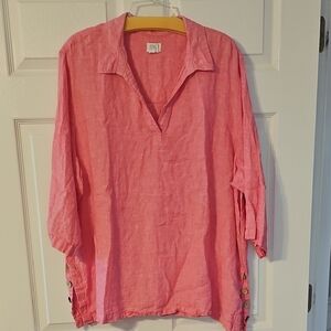 Sigrid Olsen 100% Linen Popover Pretty In Pink Top
